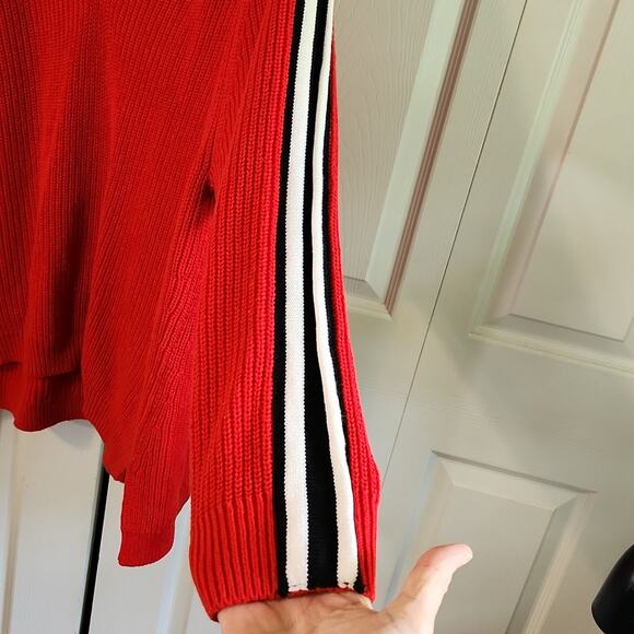 Express Womens Red Sweater Size XL Racing Stripes Preppy Coastal Rugby Varsity - Picture 3 of 8